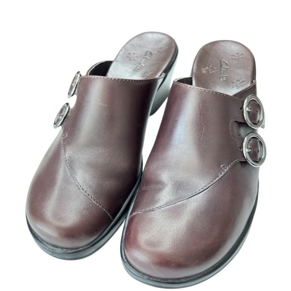 Clarks May Poppy Clog Size 6 Wedge Heel Mule Slip On Comfort Shoe Burgundy  NEW! - Picture 10 of 10
